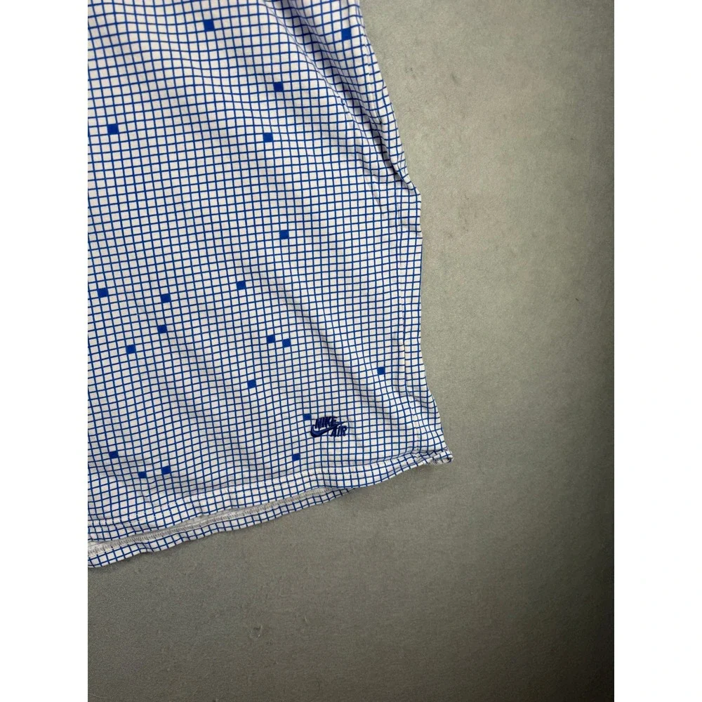 Nike Sportswear Mens 3XL V-Neck vintage T-Shirt Blue White Grid Nike Air Logo